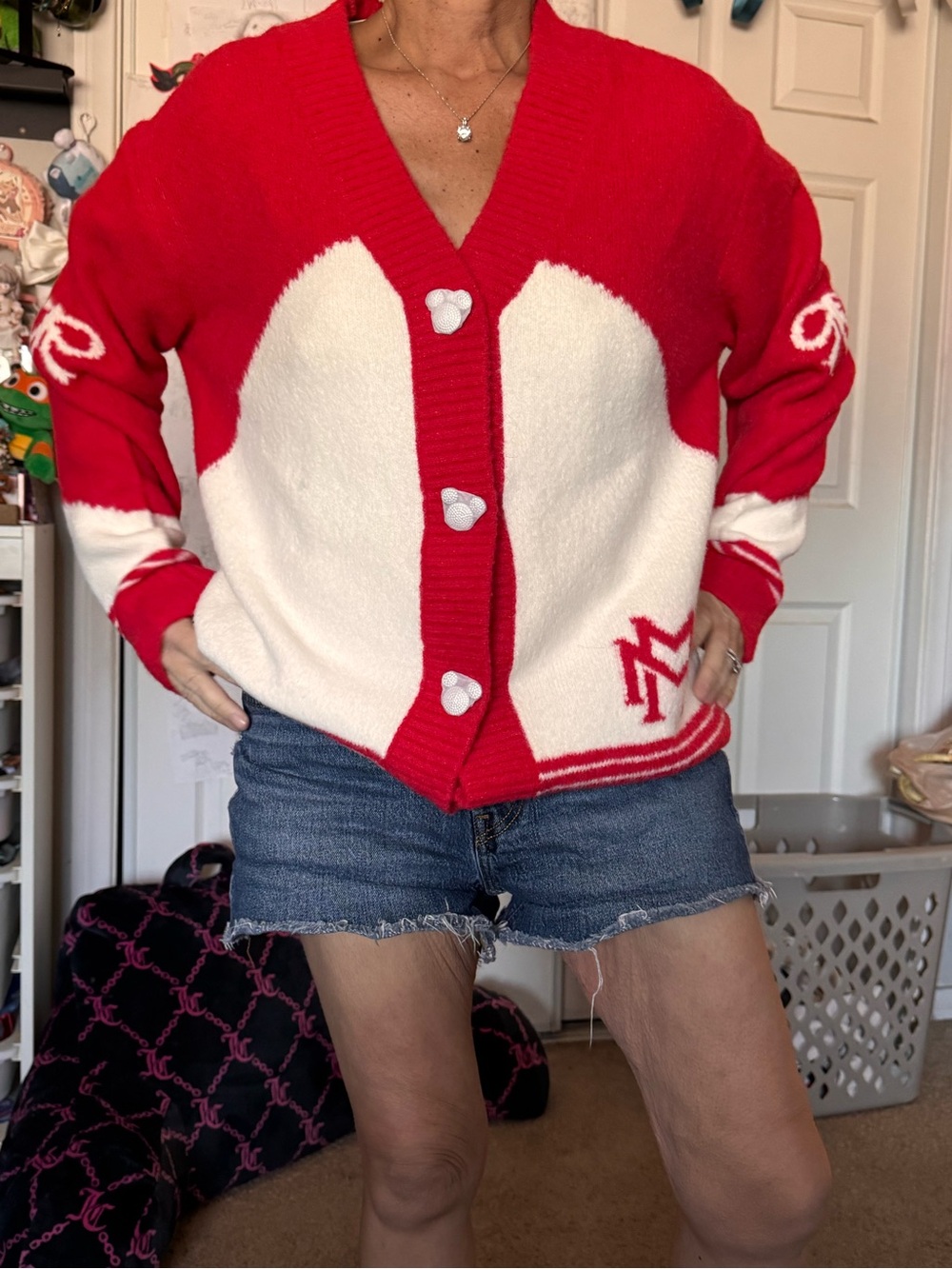 Disney Red and White Minnie Mouse Heart Button Cardigan - Picture 6 of 7